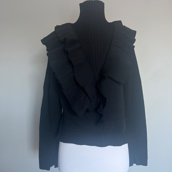 H&M Studio Collection Flounce Thick Fine-knit Black Cocktail Turtleneck Sweater - Picture 5 of 14